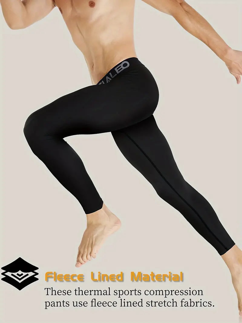 5-Pack Men's Fleece Lined Thermal Compression Pants - Snug Fit Warm Athletic Leggings