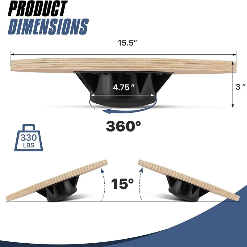 15.75" Lightweight Wooden Balance Board - Non-Slip 360-Degree Rotation Core Trainer