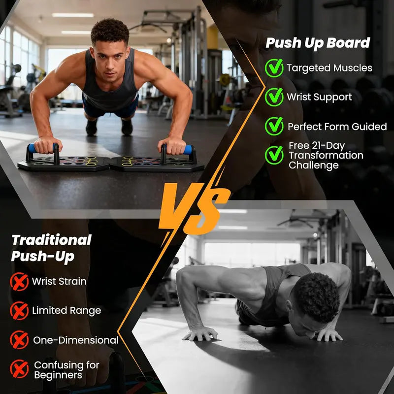 28-Hole Enhanced Push-up Board Fitness Kit - Foldable Home Workout Equipment with Resistance Bands