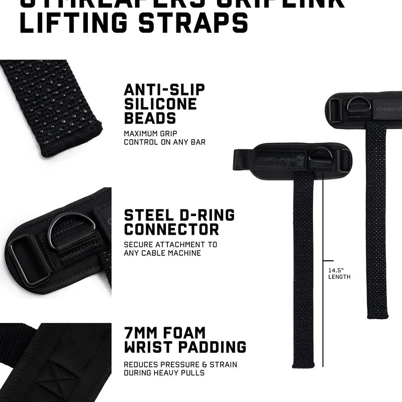 Lifting Straps with Cushioned Wrist Cuff, 14.5" Cotton Strap and Anti-Slip Silicone Beads
