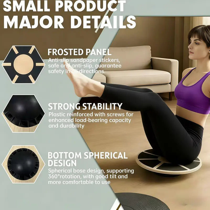 15.75" Lightweight Wooden Balance Board - Non-Slip 360-Degree Rotation Core Trainer