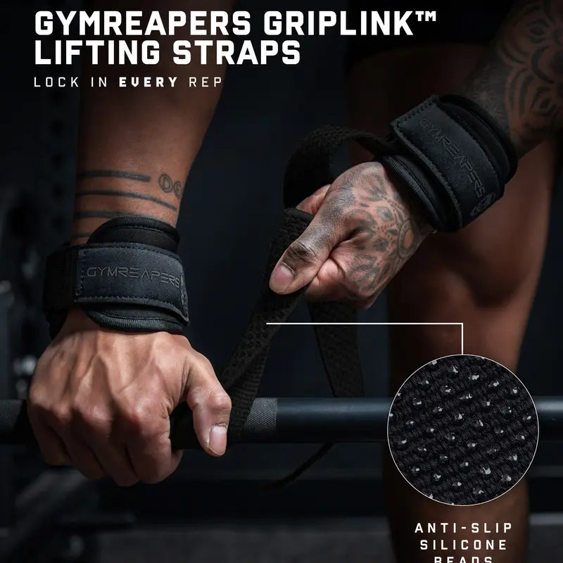 Lifting Straps with Cushioned Wrist Cuff, 14.5" Cotton Strap and Anti-Slip Silicone Beads