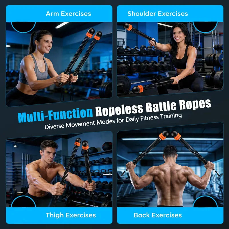 Cordless Weighted Ropeless Battle Ropes with Adjustable Resistance Springs for Home Gym