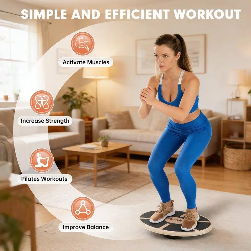 Multifunctional Exercise Balance Board with Stable Wood Base and 360-Degree Rotation
