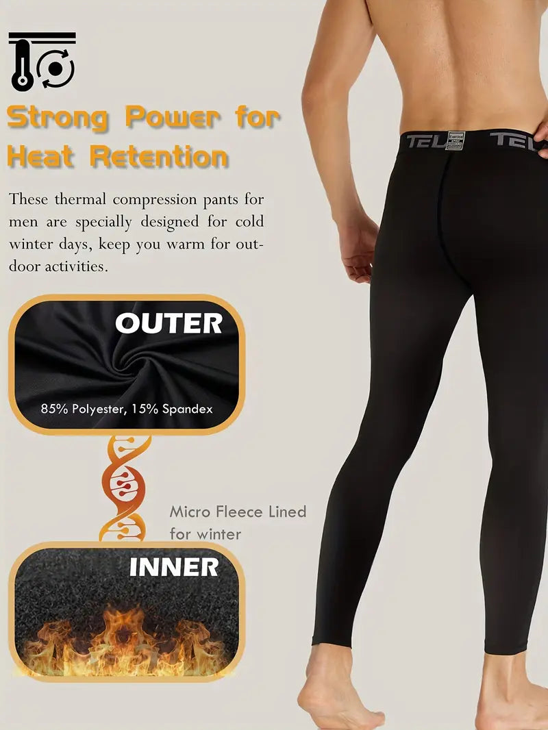 5-Pack Men's Fleece Lined Thermal Compression Pants - Snug Fit Warm Athletic Leggings