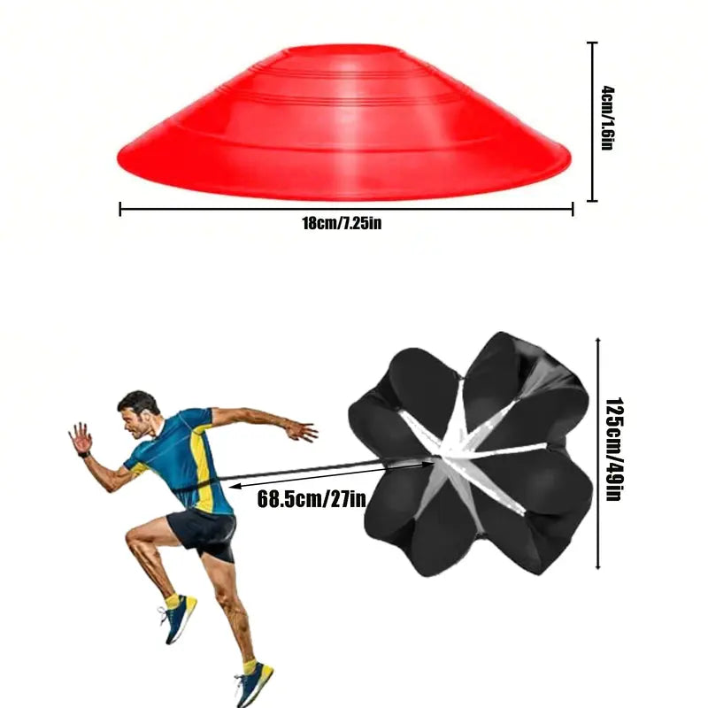 Nylon Agility Ladder Speed Training Set - 12 Disc Cones, 4 Steel Piles, 1 Resistance Umbrella