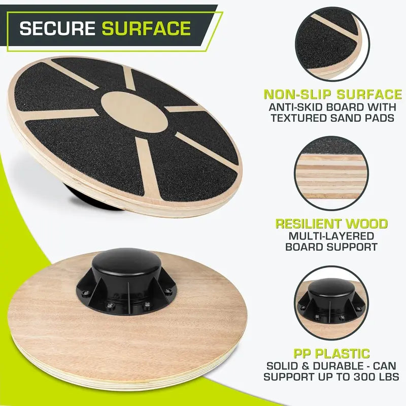 15.75" Lightweight Wooden Balance Board - Non-Slip 360-Degree Rotation Core Trainer