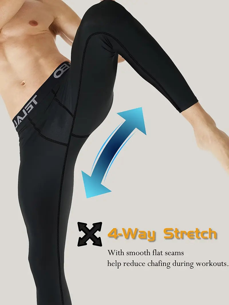 5-Pack Men's Fleece Lined Thermal Compression Pants - Snug Fit Warm Athletic Leggings