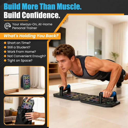 28-Hole Enhanced Push-up Board Fitness Kit - Foldable Home Workout Equipment with Resistance Bands