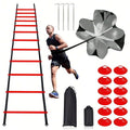 Nylon Agility Ladder Speed Training Set - 12 Disc Cones, 4 Steel Piles, 1 Resistance Umbrella