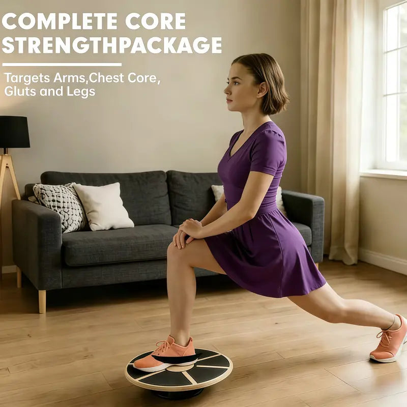 15.75" Lightweight Wooden Balance Board - Non-Slip 360-Degree Rotation Core Trainer