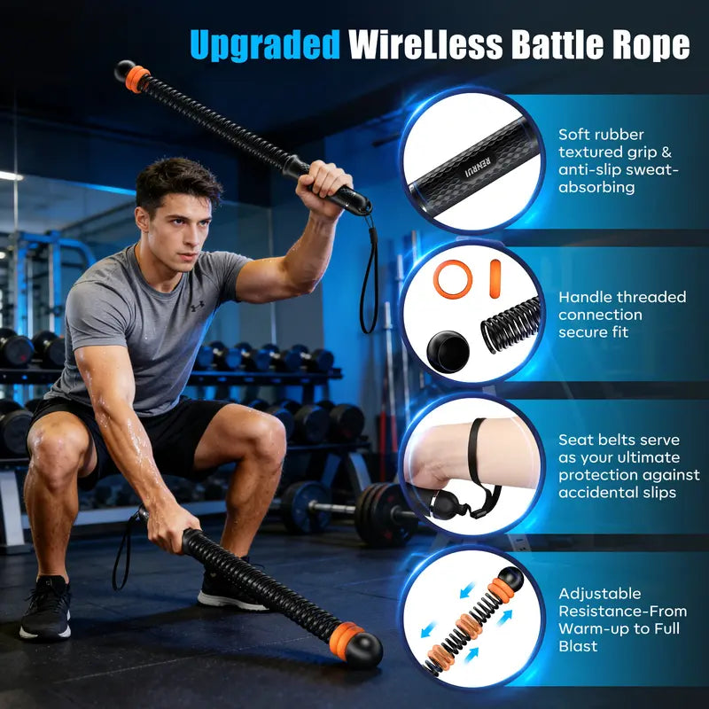 Cordless Weighted Ropeless Battle Ropes with Adjustable Resistance Springs for Home Gym